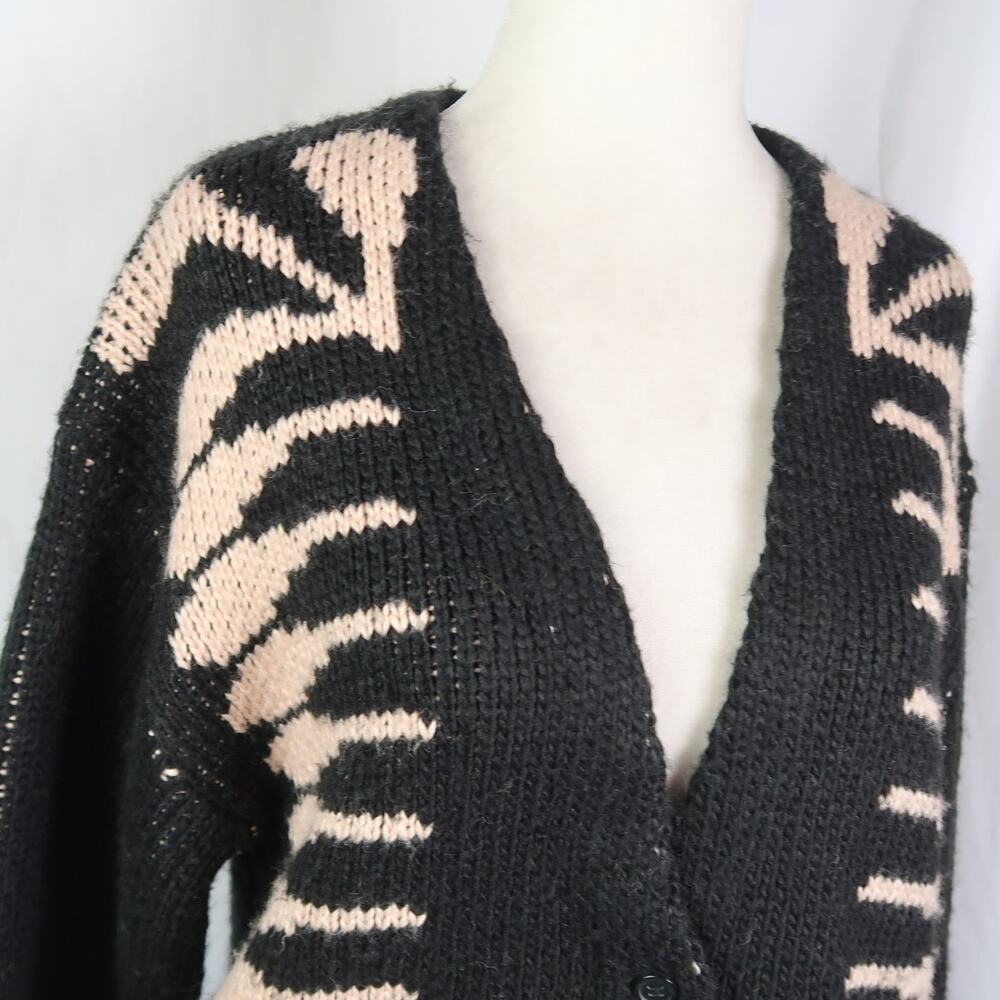 Obey Ama Skeleton Graphic Black and Cream Cardigan Sweater XS - Picture 3 of 7